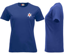 Lade das Bild in den Galerie-Viewer, Premium T-Shirt Women Dunkel Blau, mit Edelweiss Brust
