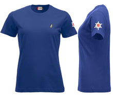 Lade das Bild in den Galerie-Viewer, Premium T-Shirt Women Dunkel Blau, mit Edelweiss und Logo
