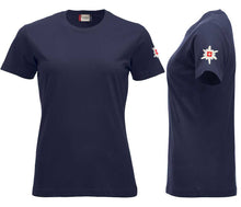 Load image into Gallery viewer, Premium T-Shirt Women Dunkel Marine, Edelweiss ärmel
