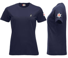 Carica l&#39;immagine nel visualizzatore di Gallery, Premium T-Shirt Women Dunkel Marine, mit Logo und Edelweiss
