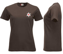 Lade das Bild in den Galerie-Viewer, Premium T-Shirt Women Dunkelmocca, Edelweiss Brust
