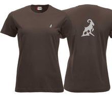 Load image into Gallery viewer, Premium T-Shirt Women Dunkelmocca, mit Logo hinten
