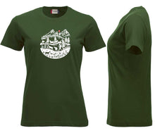 Load image into Gallery viewer, Premium T-Shirt Women Flaschengrün, Scherenschnitt Alpenleben
