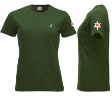 Load image into Gallery viewer, Premium T-Shirt Women Flaschengrün, Logo und Edelweiss
