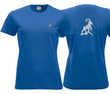 Lade das Bild in den Galerie-Viewer, Premium T-Shirt Women Royal Blau, mit Logo Rücken

