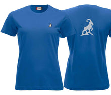 Load image into Gallery viewer, Premium T-Shirt Women Royal Blau, mit Logo Rücken
