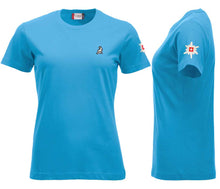 Load image into Gallery viewer, Premium T-Shirt Women Türkis, mit Logo und Edelweiss
