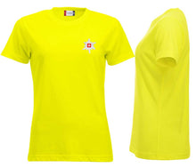 Lade das Bild in den Galerie-Viewer, Premium T-Shirt Women Warnschutz Gelb, Edelweiss Brust

