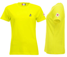 Charger l&#39;image dans la galerie, Premium T-Shirt Women Warnschutz Gelb, Logo und Edelweiss
