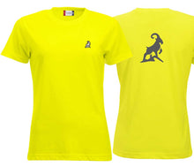 Load image into Gallery viewer, Premium T-Shirt Women Warnschutz Gelb, mit Logo hinten
