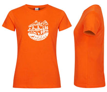 Load image into Gallery viewer, Premium T-Shirt Women Warnschutz Orange, Scherenschnitt Alpenleben
