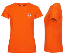 Load image into Gallery viewer, Premium T-Shirt Women Warnschutz Orange, Edelweiss Brust
