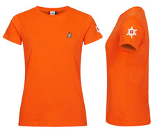 Load image into Gallery viewer, Premium T-Shirt Women Warnschutz Orange, Logo und Edelweiss
