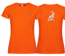 Load image into Gallery viewer, Premium T-Shirt Women Warnschutz Orange, Logo Rücken
