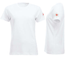 Charger l&#39;image dans la galerie, Premium T-Shirt Women Weiss mit Edelweiss Ärmel
