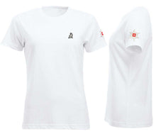 Carica l&#39;immagine nel visualizzatore di Gallery, Premium T-Shirt Women Weiss mit Logo und Edelweiss
