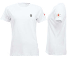 Load image into Gallery viewer, Premium T-Shirt Women Weiss mit Logo und Edelweiss

