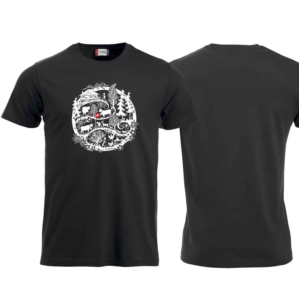 T-Shirt Schwarz, Scherenschnitt Alpenkreis
