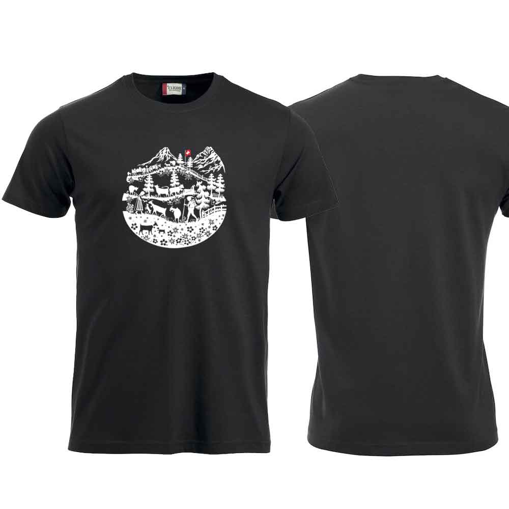 T-Shirt Schwarz, Scherenschnitt Alpenleben