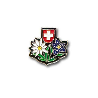 Spilla per stella alpina, genziana e croce svizzera