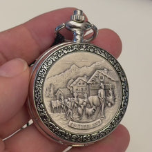 Load and play video in Gallery viewer, Pocket watch "Alpaufzug" with chain P-06, Swiss Made
