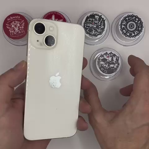 Teleskophalterung Telefon verschiedenen Motiven mit Magnet, einfach wechseln nach Lust und Laune.