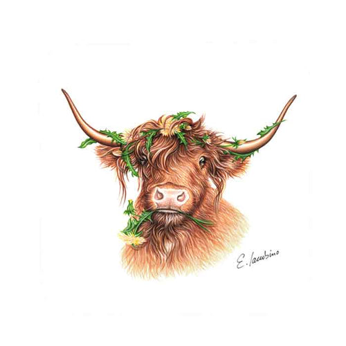 Dessous de verre Bœuf du haut pays à fleurs