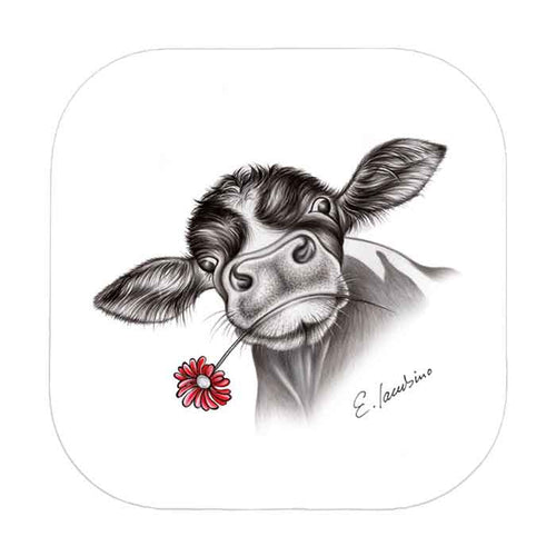 Dessous de verre Vache avec fleur