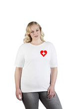 Charger l&#39;image dans la galerie, Weisses T-Shirt Women mit Schweizerkreuz in Herzform
