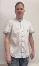 Load and play video in Gallery viewer, Edelweiss shirt white with stand up collar short sleeve
