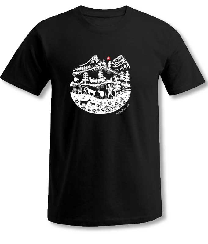 Promo T-Shirt Unisex Schwarz Scherenschnitt Alpenleben