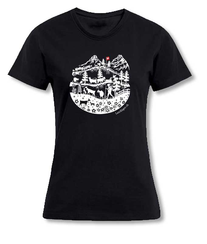 Promo T-Shirt Schwarz Women Scherenschnitt Alpenleben