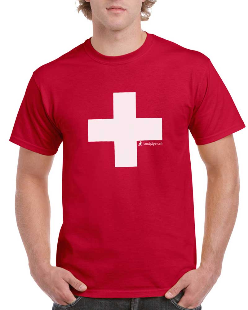 Rotes T-Shirt mit Schweizerkreuz|Landjäger.ch