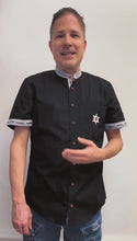 Load and play video in Gallery viewer, Edelweiss shirt black with stand-up collar short sleeve
