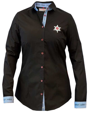 Edelweiss Bluse Damen Schwarz mit Kragen