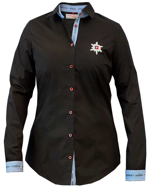 Edelweiss Bluse Damen Schwarz mit Kragen