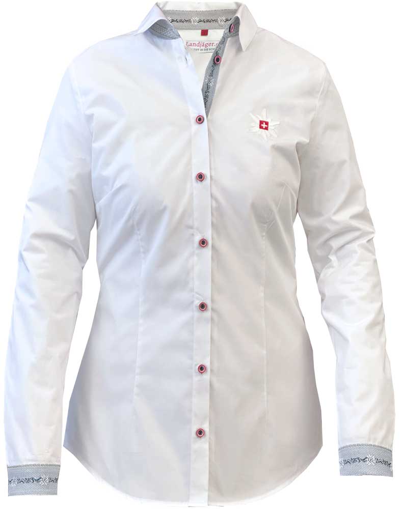 Weisse Bluse Damen mit Edelweisse Anthrazit