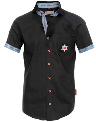 Chemise Edelweiss noire avec col manches courtes