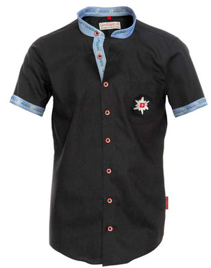 Chemise Edelweiss noire avec col montant manches courtes