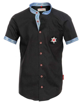 Edelweiss shirt black with stand-up collar short sleeve