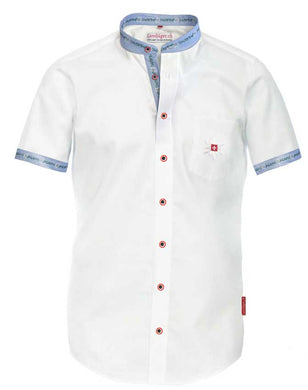 Camicia Edelweiss bianca con colletto in piedi e manica corta