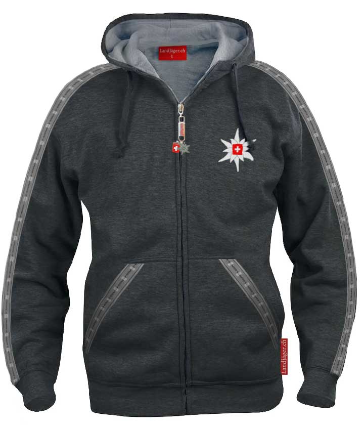 Edelweiss Hoodie / Kapuzenjacke Grau - Landjäger.ch