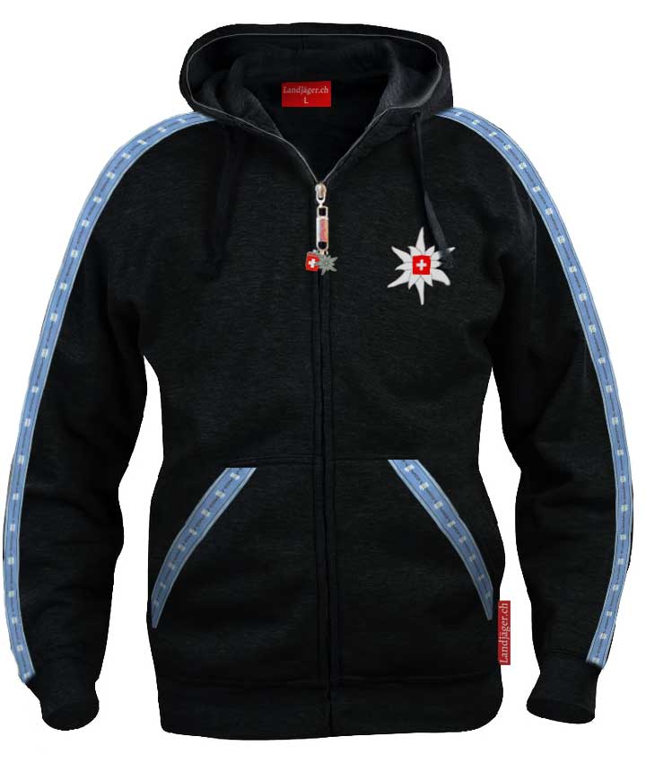 Edelweiss Hoodie / Kapuzenjacke Schwarz - Landjäger.ch