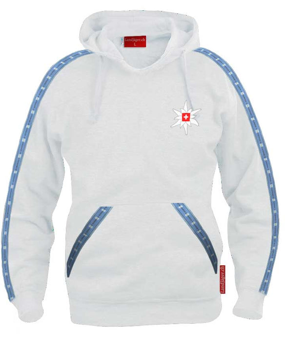 Felpa con cappuccio Edelweiss senza cerniera bianca (taglio piccolo)