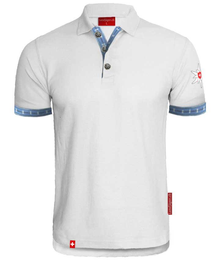 Polo Shirt Weiss  mit Edelweiss - Landjäger.ch