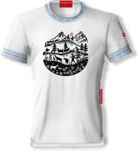 Load image into Gallery viewer, T-Shirt Rundhals Blau mit Alpenleben
