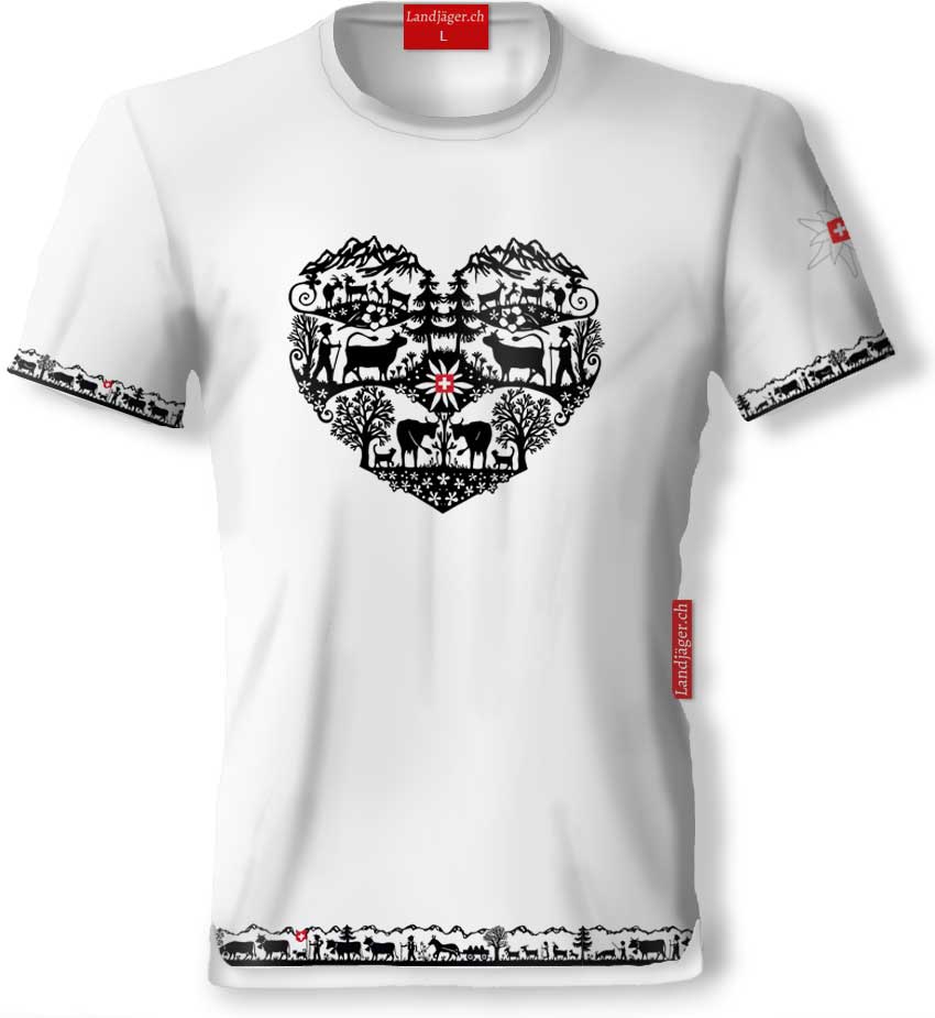 T-Shirt Rundhals Alpaufzug mit Alpenherz
