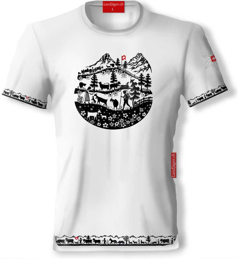 T-Shirt Rundhals Alpaufzug mit Alpenleben