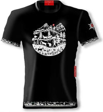 Load image into Gallery viewer, T-Shirt Schwarz Rundhals Alpaufzug mit Alpenleben
