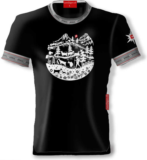 Scherenschnitt T-Shirt Schwarz Alpenleben